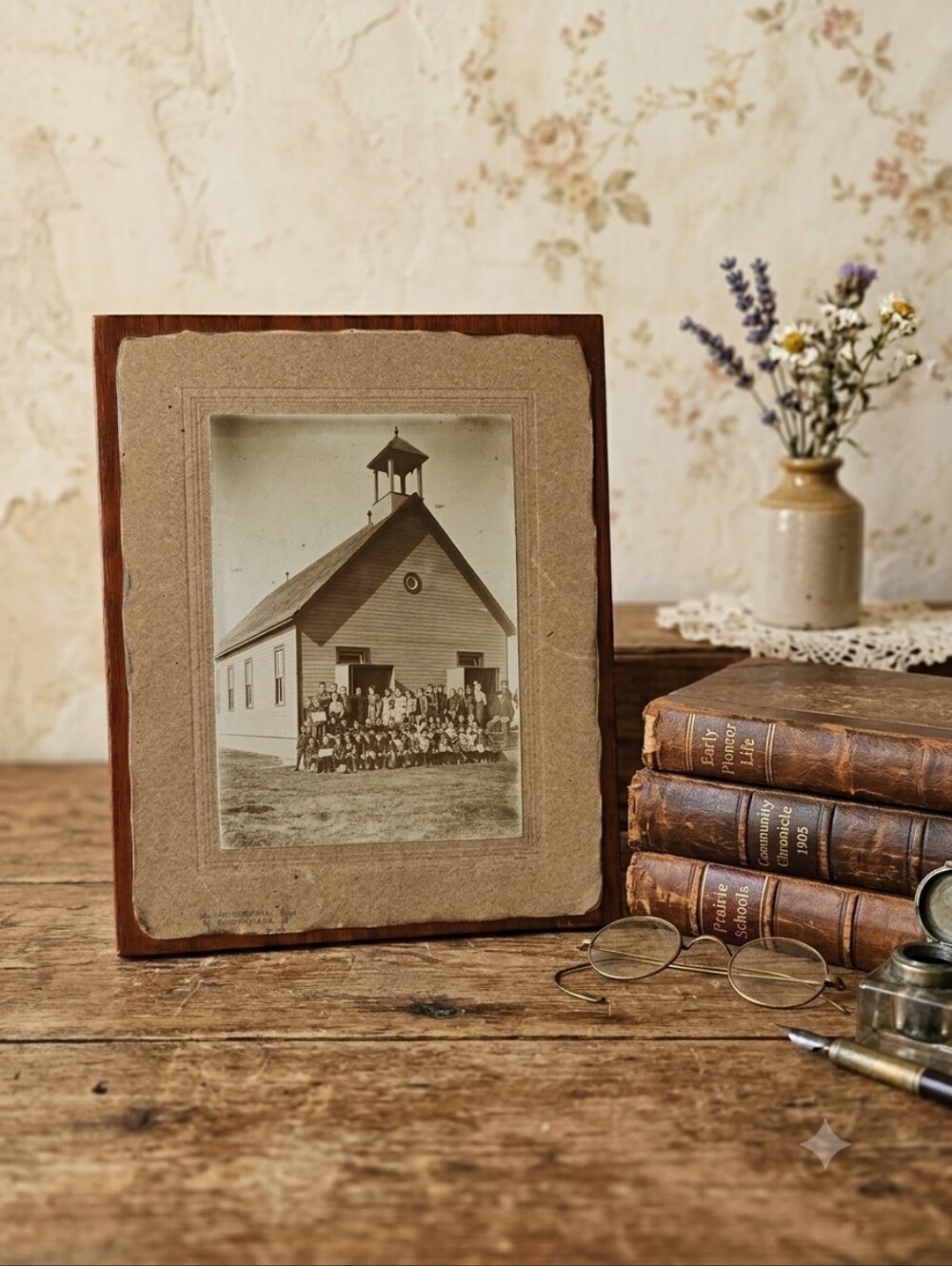 Vintage Antique 1900s Photo Didsbury Alberta One-Room Schoolhouse Framed